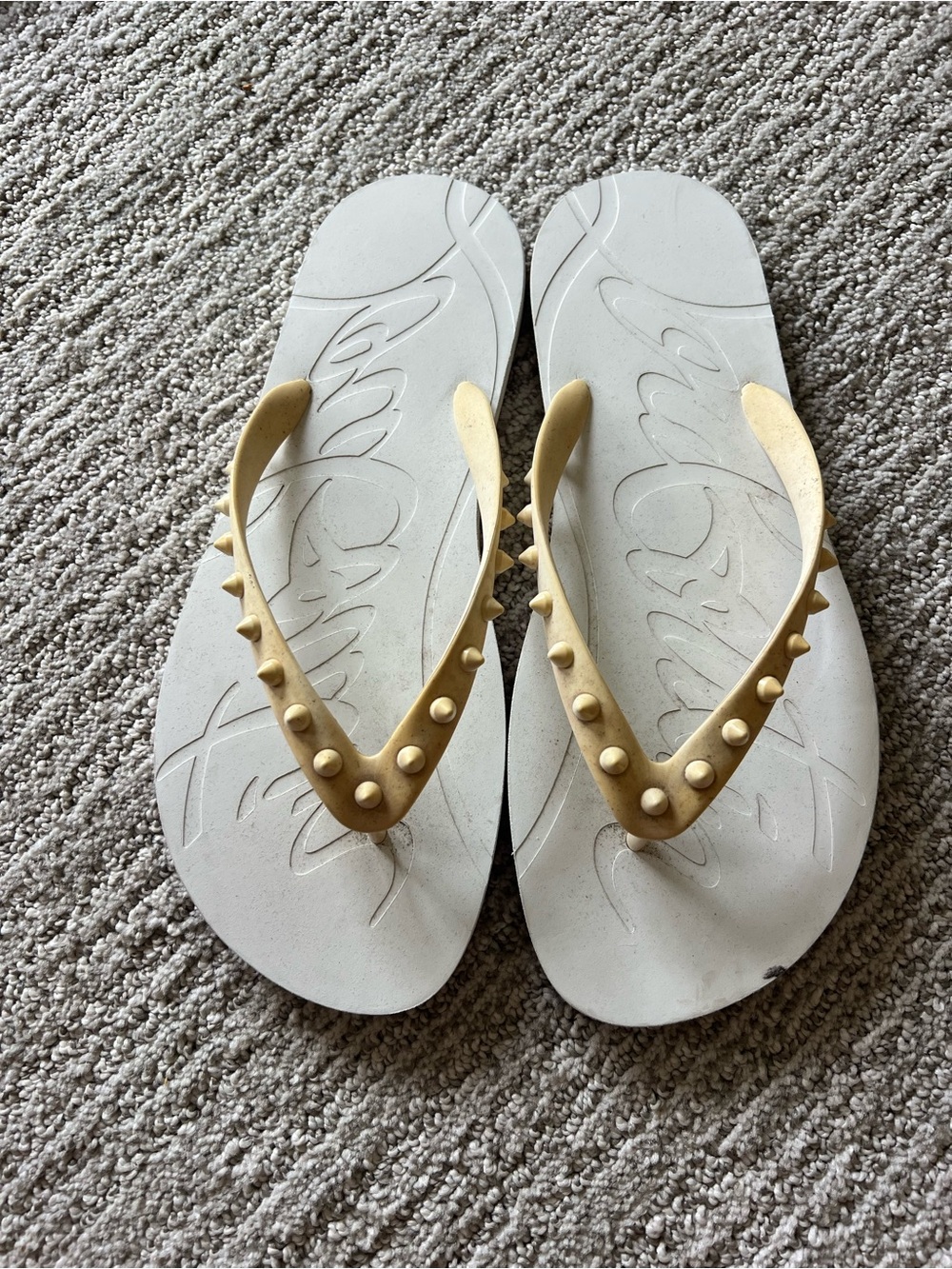 Women’s White Flip Flops with Studded Straps